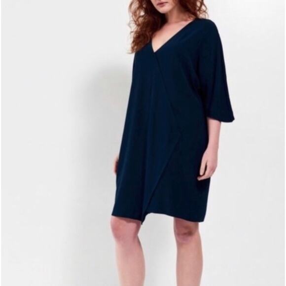 UNIVERSAL STANDARD Katy V Neck Faux Wrap Dress Maritime Navy Blue {M54} - Picture 1 of 6